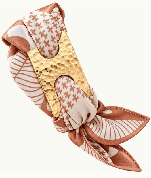 Thread Count cuff with a printed silk scarf threaded through and knotted