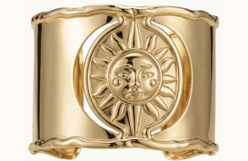Golden Hour sunburst cuff, close view of the medallion and scalloped edges