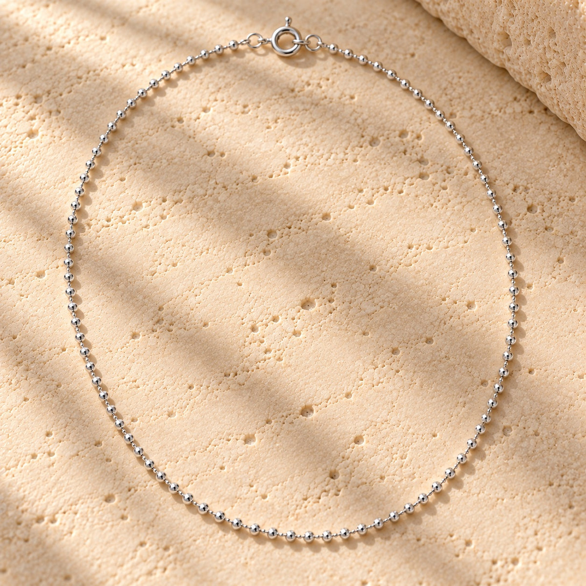 Bar None bead chain necklace in sterling silver with spring-ring clasp
