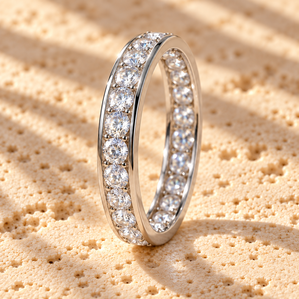 Full Term macro close-up: channel-set clear stones running round the sterling silver band