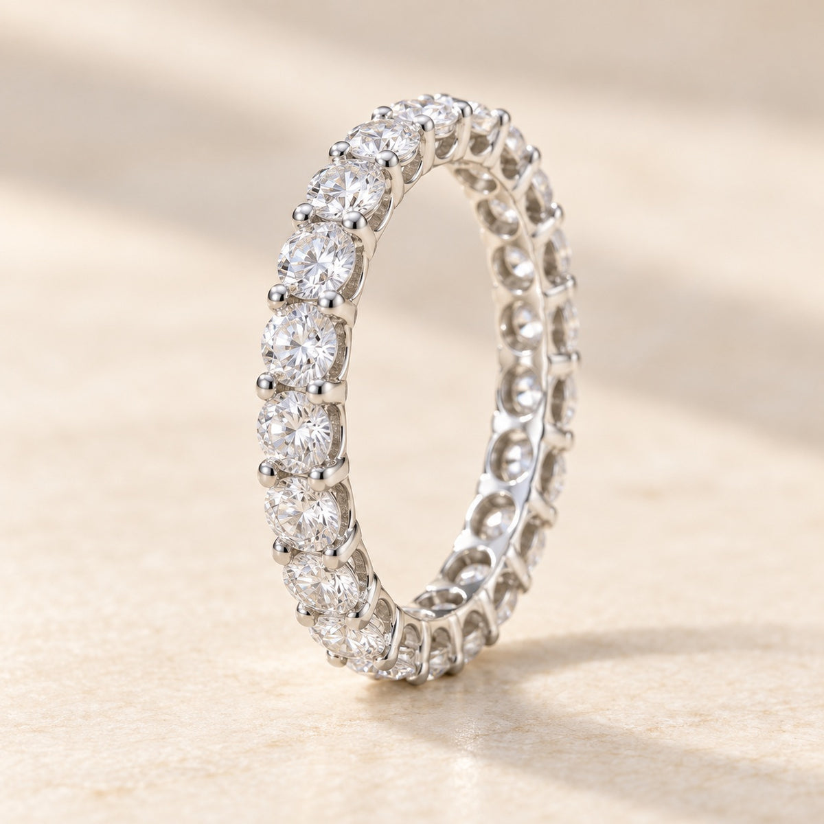Raise the Stakes sterling silver full eternity ring with shared-prong round clear cubic zirconia