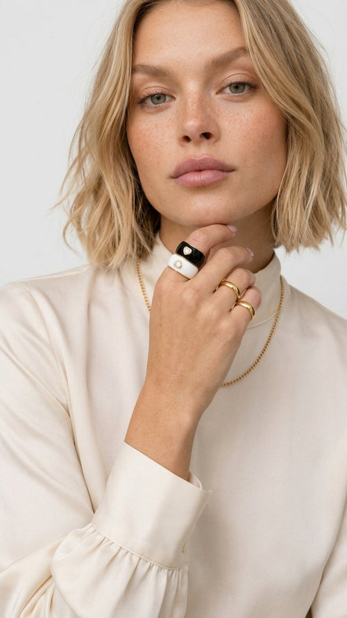 Collect the Shades enamel ring stack worn