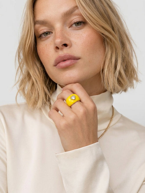 Collect the Shades yellow heart ring worn on model